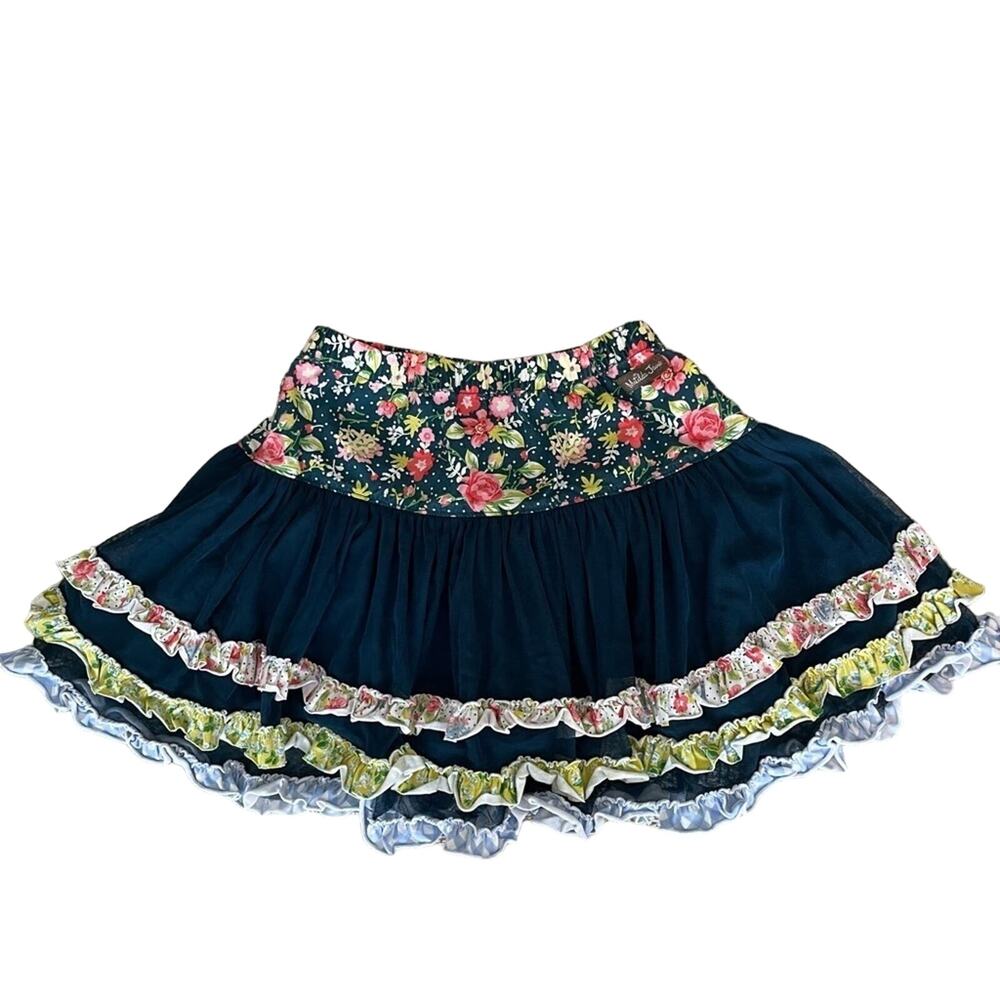 Matilda Jane Girls Tutu Twirl Mini Skirt Floral Full Style Tulle sz 10 Navy Blue
